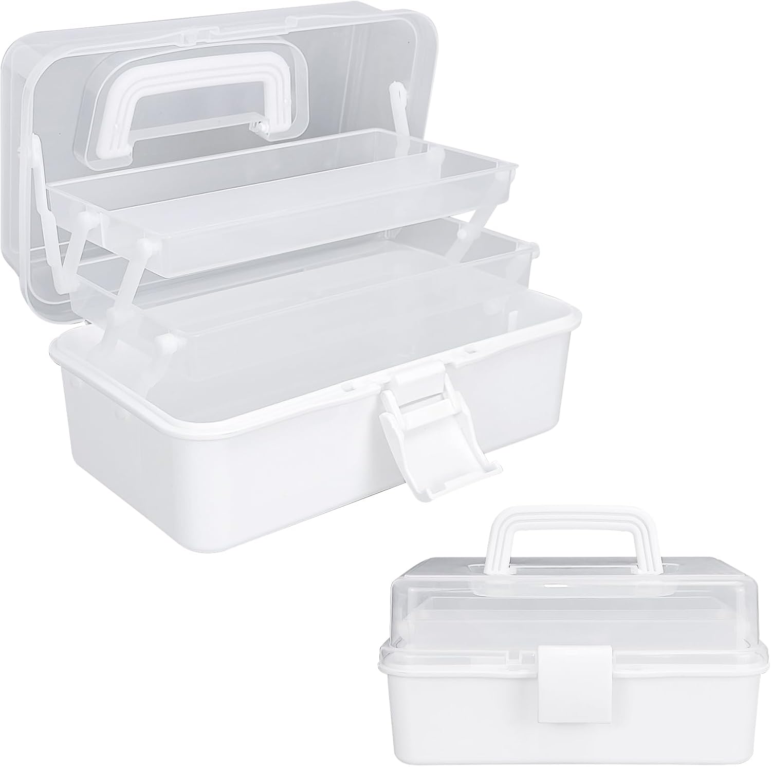Tackle Box Organizers and Storage,10inch Craft Organizers and Storage,Three-Layer Sewing Box With 2 Trays,Medicine Storage Box With Handle For Nail、Makeup、Diamond Painting、Building Blocks (White)