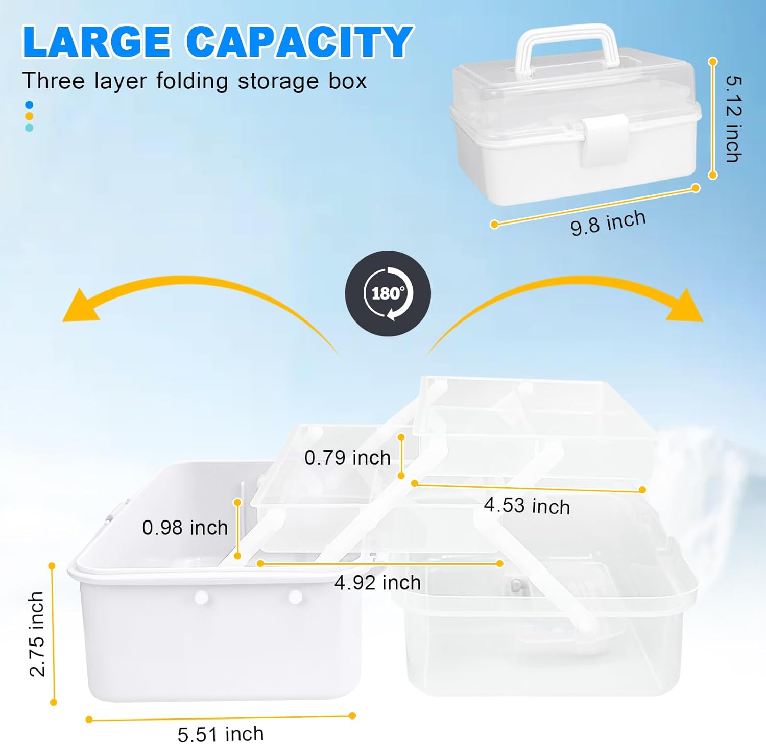 Tackle Box Organizers and Storage,10inch Craft Organizers and Storage,Three-Layer Sewing Box With 2 Trays,Medicine Storage Box With Handle For Nail、Makeup、Diamond Painting、Building Blocks (White) - Image 2