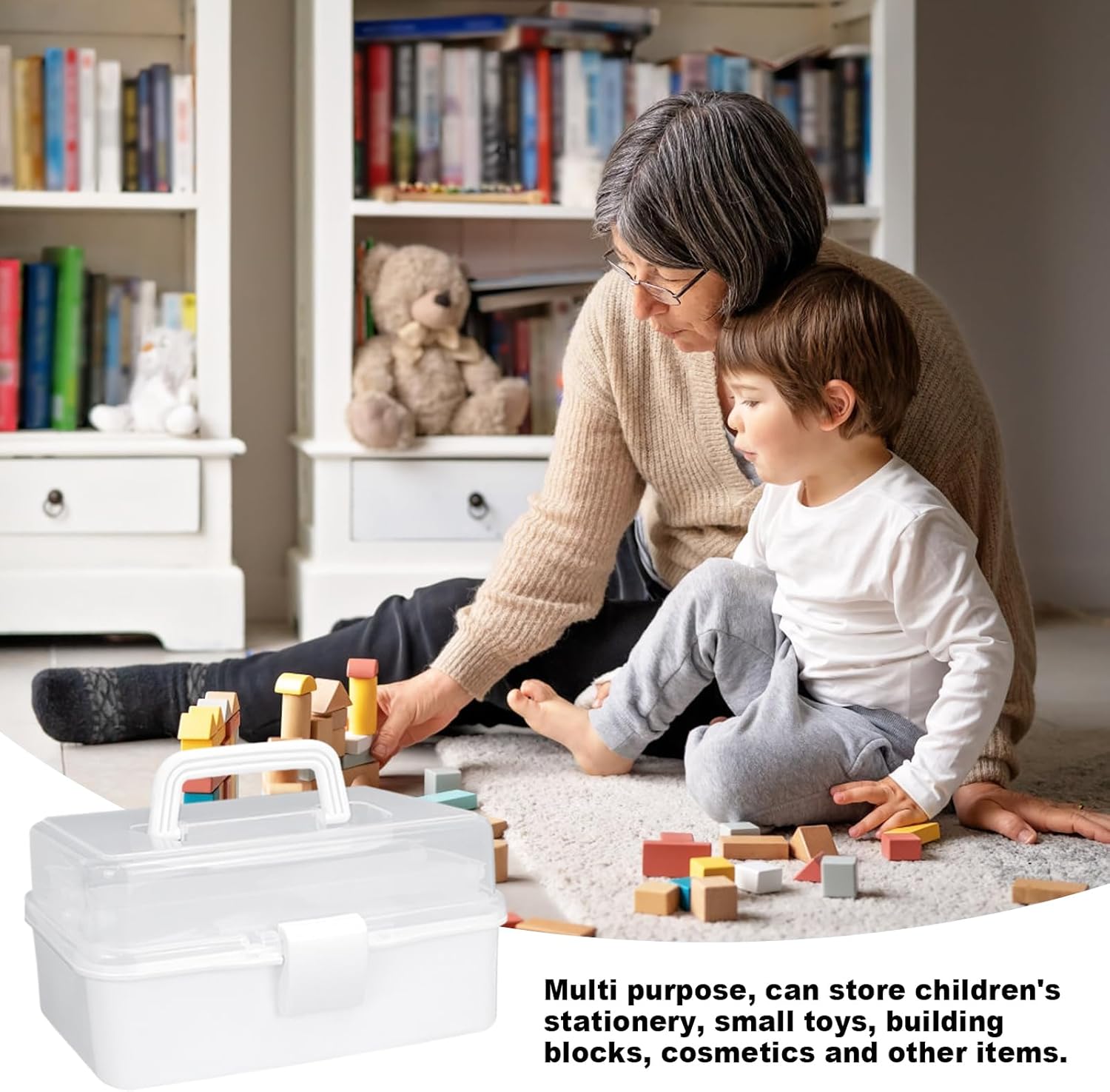 Tackle Box Organizers and Storage,10inch Craft Organizers and Storage,Three-Layer Sewing Box With 2 Trays,Medicine Storage Box With Handle For Nail、Makeup、Diamond Painting、Building Blocks (White) - Image 3