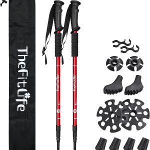 TheFitLife Nordic Walking Trekking Poles - 2 Sticks with Anti-Shock and Quick Lock System, Telescopic, Collapsible, Ultralight for Hiking, Camping, Mountaining, Backpacking, Walking, Trekking